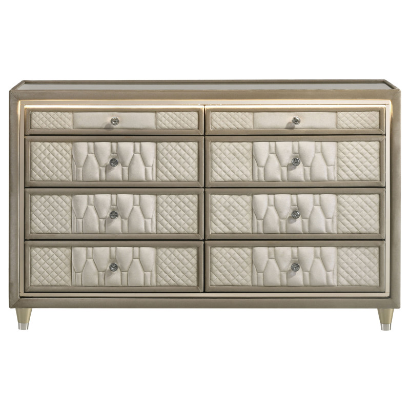 222663 Lorient 8-drawer LED Bedroom Dresser Cabinet Ivory and Camel