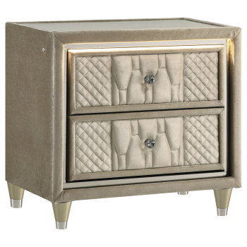 222662 Lorient 2-drawer LED Nightstand with USB Ivory and Camel