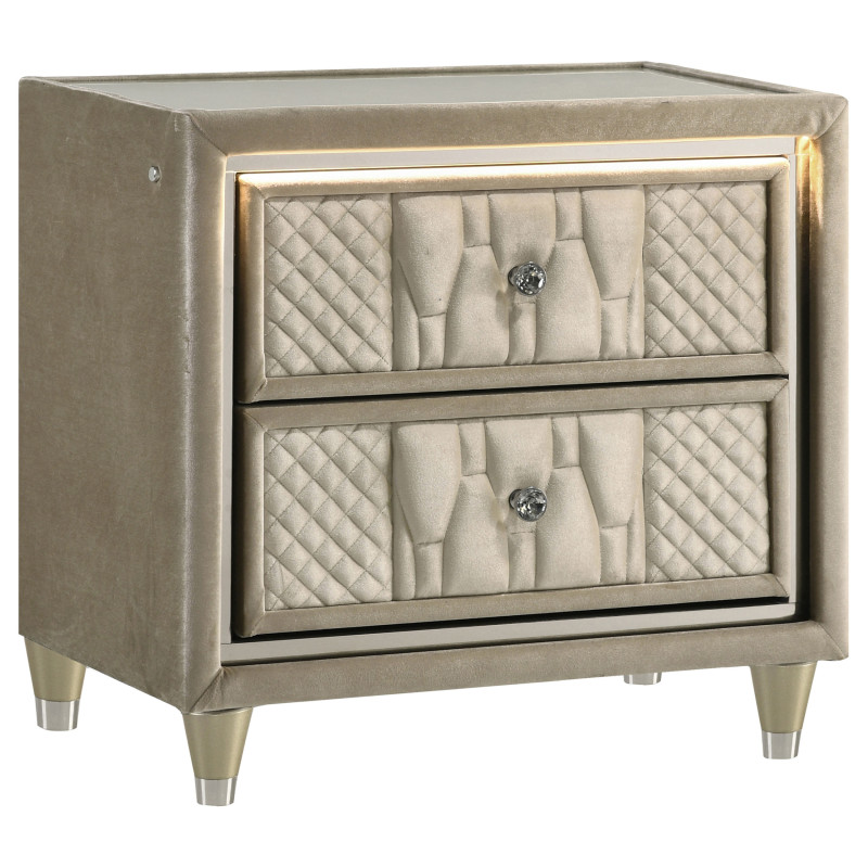 222662 Lorient 2-drawer LED Nightstand with USB Ivory and Camel