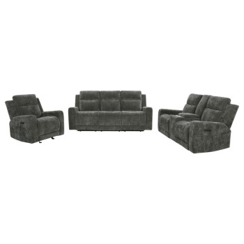 610154P-S3 Kennett 3-piece Chenille Power Reclining Sofa Set Dark Grey