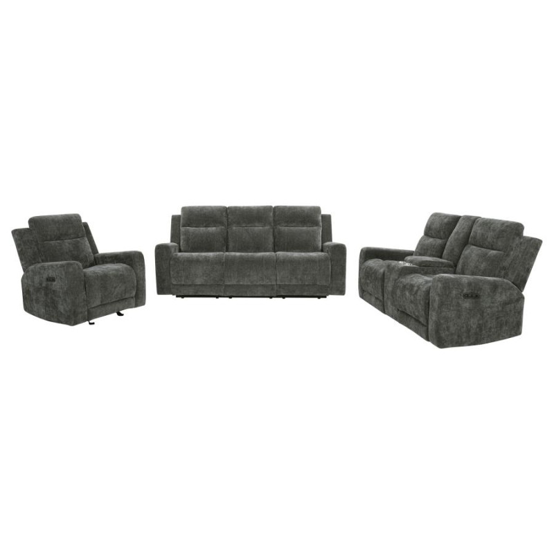 610154P-S3 Kennett 3-piece Chenille Power Reclining Sofa Set Dark Grey