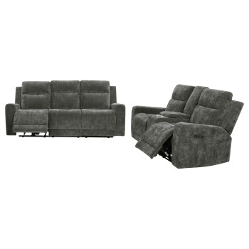610154P-S2 Kennett 2-piece Chenille Power Reclining Sofa Set Dark Grey