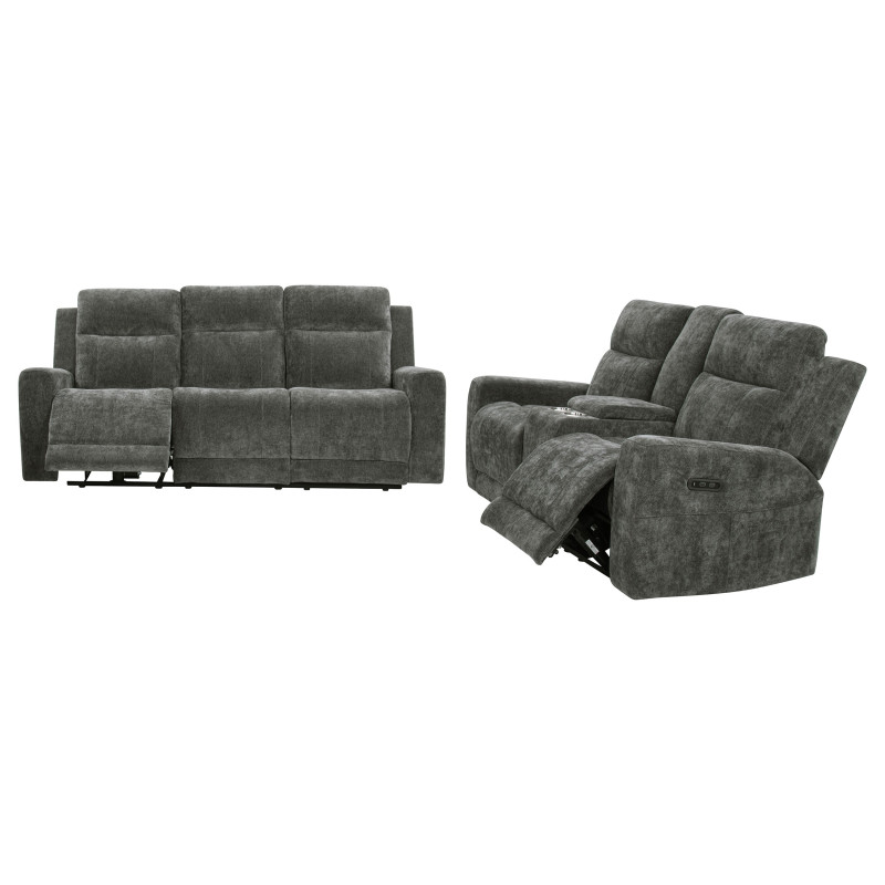 610154P-S2 Kennett 2-piece Chenille Power Reclining Sofa Set Dark Grey
