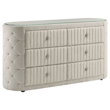 360113 Sonya 6-drawer Upholstered Bedroom Dresser Ivory