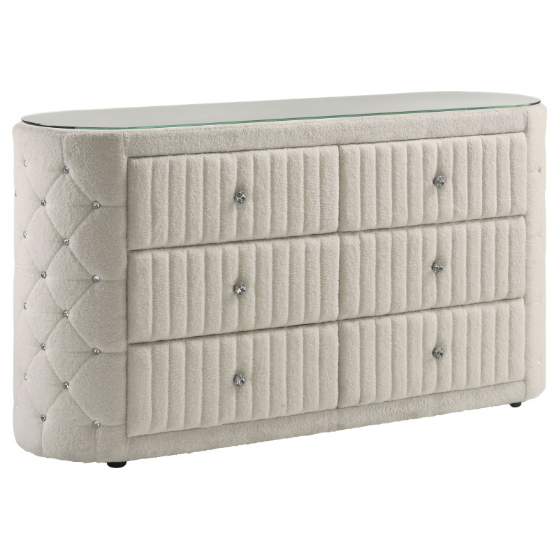 360113 Sonya 6-drawer Upholstered Bedroom Dresser Ivory