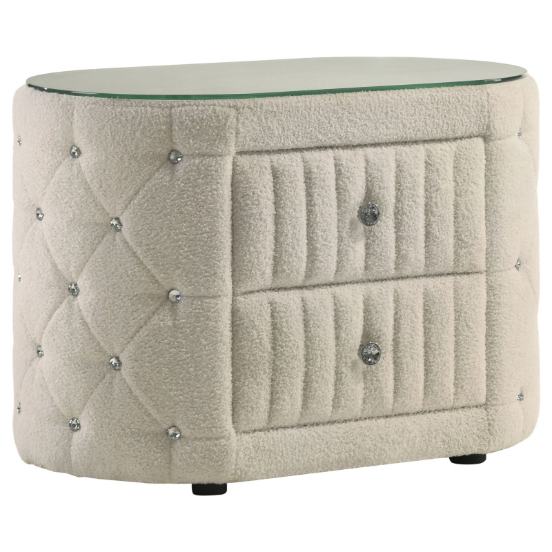360112 Sonya 2-drawer Upholstered Nightstand Bedside Table Ivory