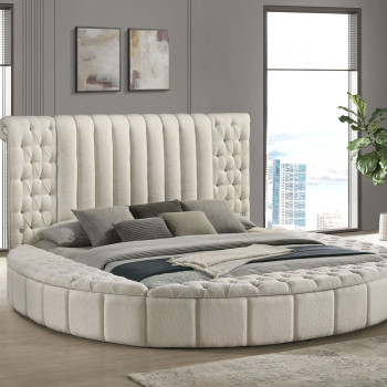 360111KE Sonya Upholstered Eastern King Round Storage Bed Ivory
