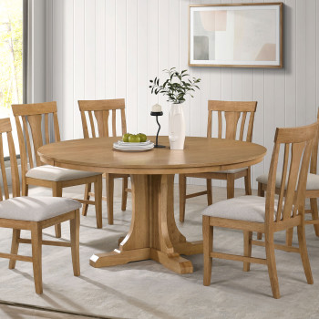 109460-S7 Hartville 7-piece Round Dining Table Set Natural Light Brown