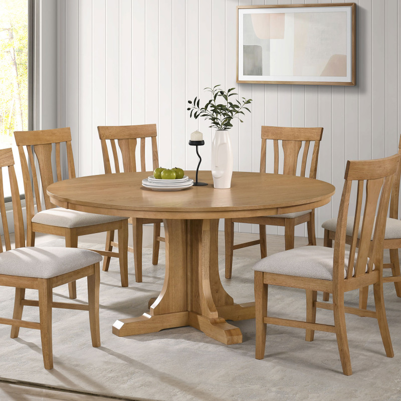 109460-S7 Hartville 7-piece Round Dining Table Set Natural Light Brown