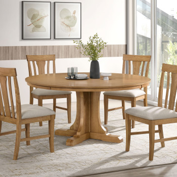 109460-S5 Hartville 5-piece Round Dining Table Set Natural Light Brown