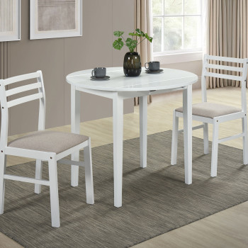 130005WHT Bucknell 3-piece Round Drop Leaf Dining Table Set White