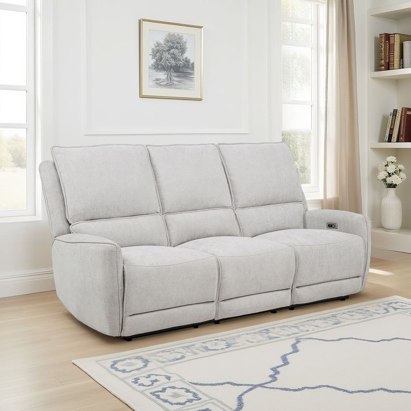 610521P Sylmar Chenille Upholstered Power Reclining Sofa Dove Grey