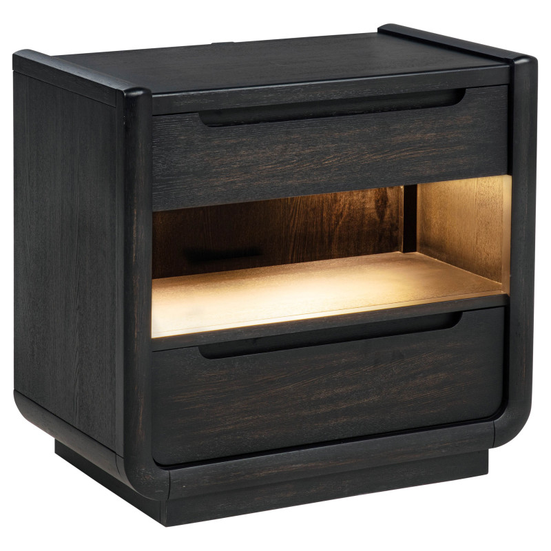 222492 Leandro 2-drawer LED Nightstand with USB Burnished Black