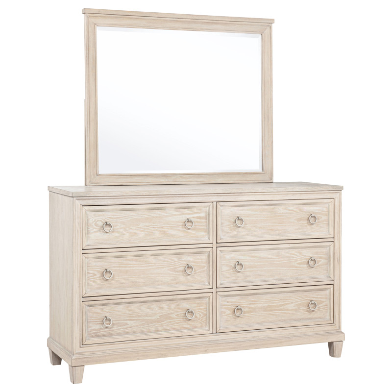 215923M Pembroke 6-drawer Bedroom Dresser with Mirror Washed Oak