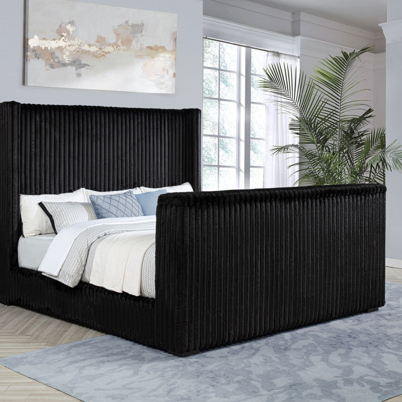 315945KE Centergrove Upholstered Eastern King Wingback TV Bed Black