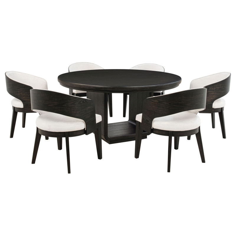 115390-S7A Leandro 7-piece Round Dining Table Set Burnished Black