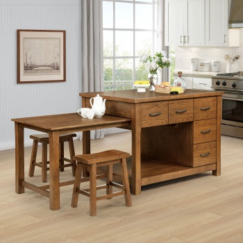 182446 Mayfair 3-piece Kitchen Island with Extension Table Dark Oak