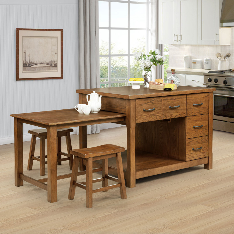 182446 Mayfair 3-piece Kitchen Island with Extension Table Dark Oak