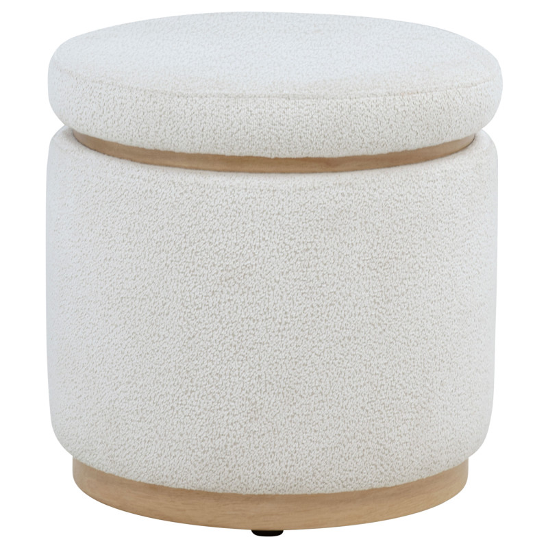 915423 Remuda Boucle Upholstered Round Storage Ottoman Ivory