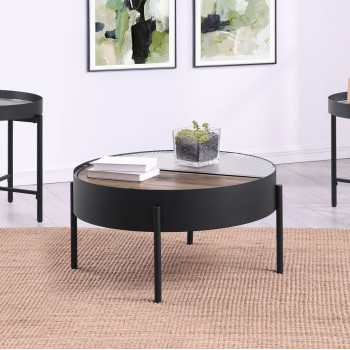 707898-S3 Ozella 3-piece Round Coffee and End Table Set Sandy Black