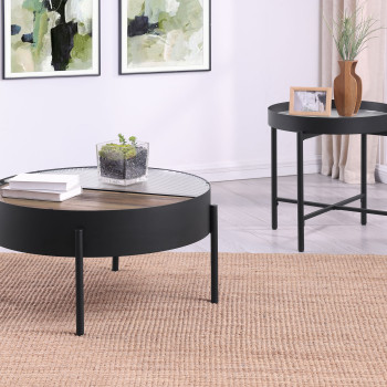 707898-S2 Ozella 2-piece Round Coffee and End Table Set Sandy Black