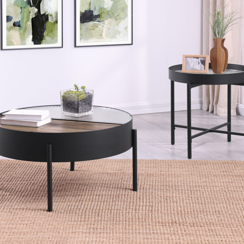 707898-S2 Ozella 2-piece Round Coffee and End Table Set Sandy Black