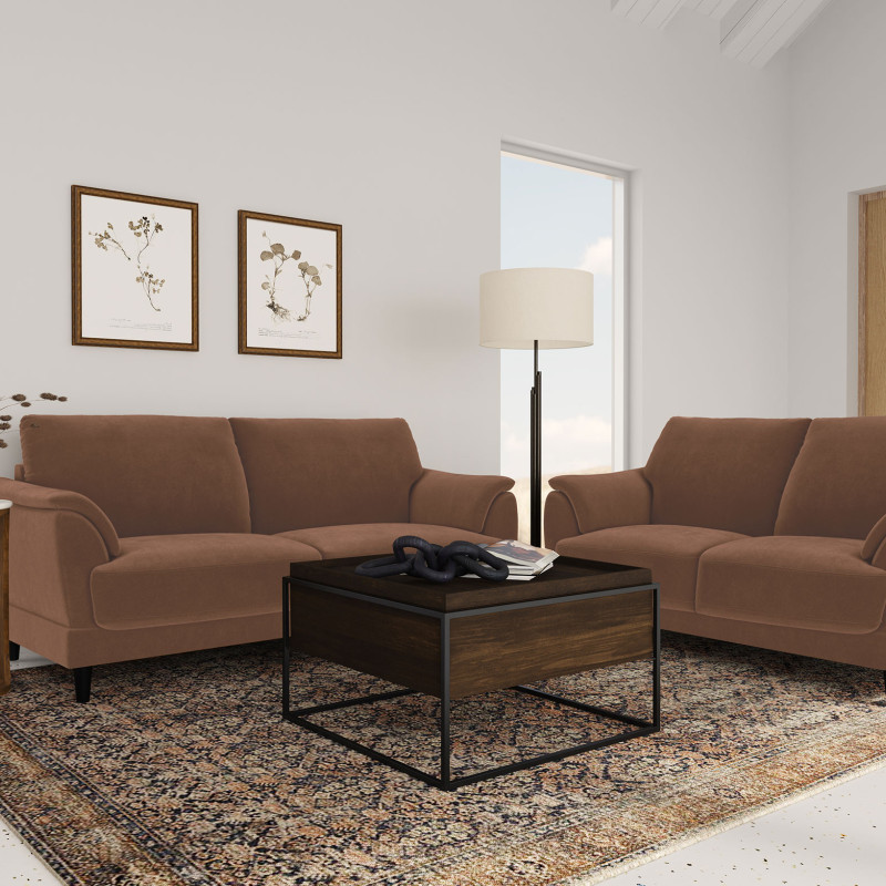 552101-S2 Selma 2-piece Velvet Upholstered Crescent Arm Sofa Set Rust