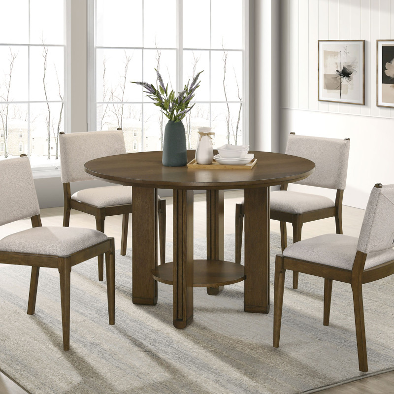 193660-S5 Ottowa 5-piece Round Wood Dining Room Table Set Brown
