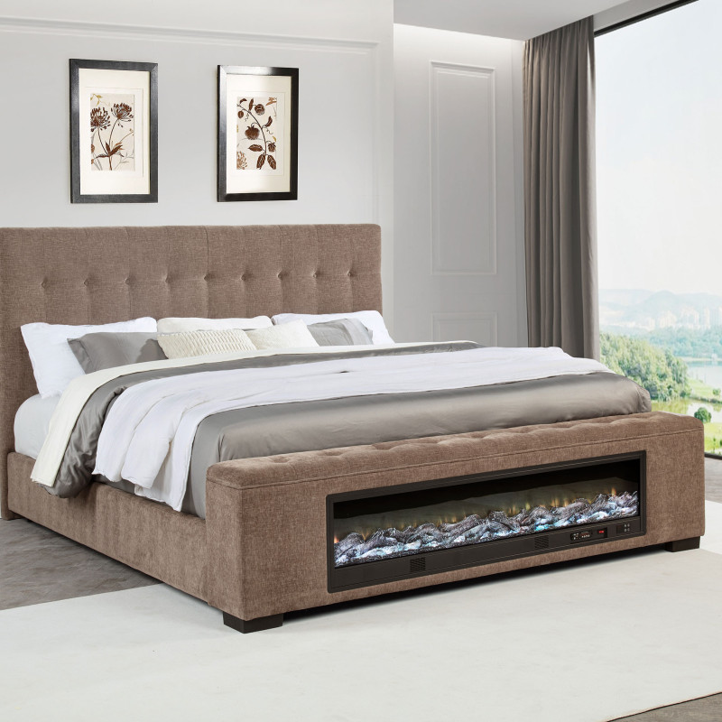 305811Q Senna Upholstered Queen Audio Flame Visualizer Bed Brown