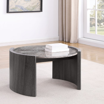 710758 Gladstone Round Faux Marble Top Coffee Table Distressed Grey