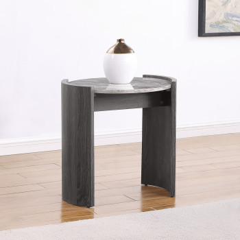 710757 Gladstone Round Faux Marble Top End Table Distressed Grey