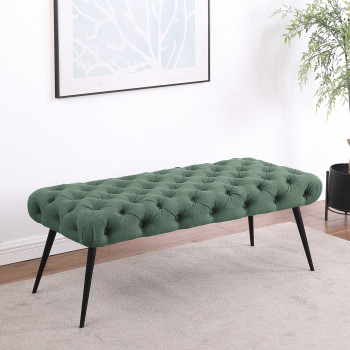 910336 Ella Upholstered Tufted Bench Metal Legs Teal