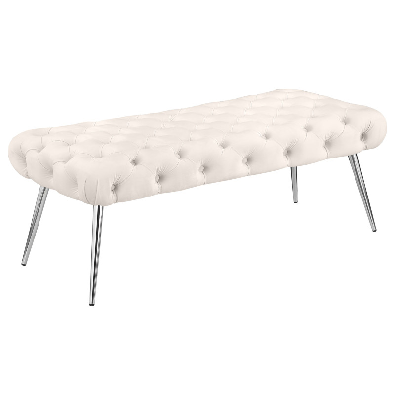 910334 Ella Upholstered Tufted Bench Stainless Steel Legs Ivory