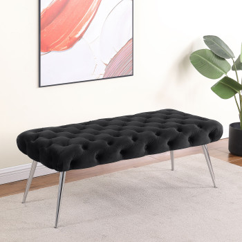 910333 Ella Upholstered Tufted Bench Stainless Steel Legs Black