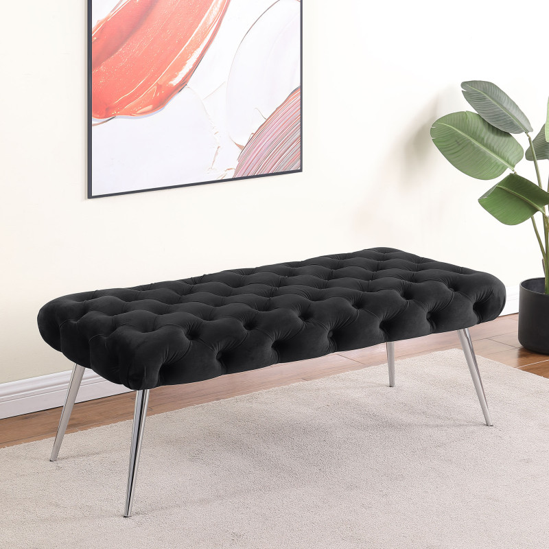 910333 Ella Upholstered Tufted Bench Stainless Steel Legs Black