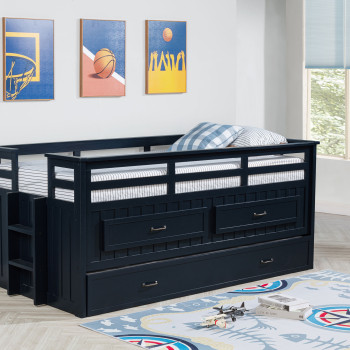 401980T Carlsbad Wood Twin Captains Bed With Trundle Navy Blue