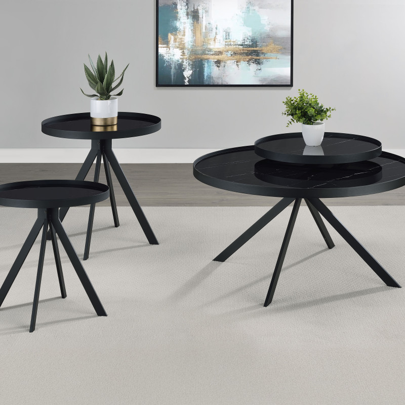 706268-S3 Briggs 3-piece Round Coffee and End Table Set Black