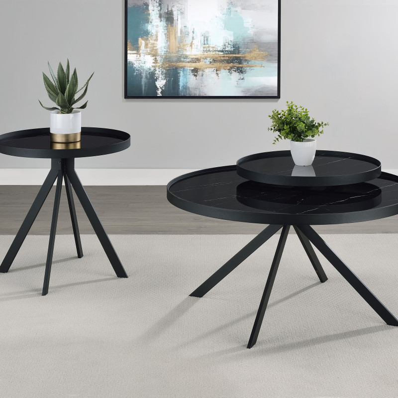 706268-S2 Briggs 2-piece Round Coffee and End Table Set Black