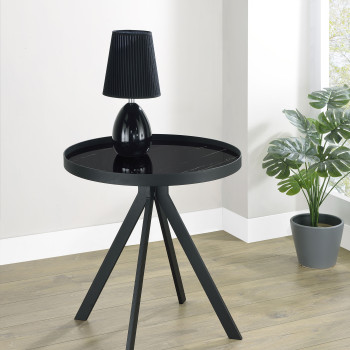 706267 Briggs Round Marble Printed Glass Top End Table Black