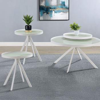 706258-S3 Briggs 3-piece Round Coffee and End Table Set White
