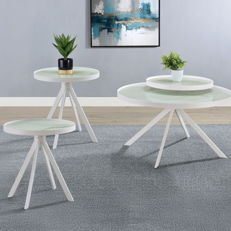 706258-S3 Briggs 3-piece Round Coffee and End Table Set White