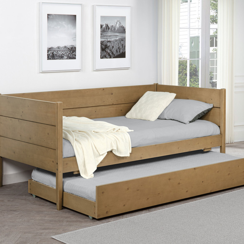 300685 Calinda Wood Twin Daybed With Trundle Natural