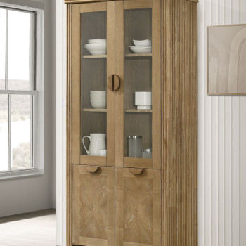 193616 Adina 77-inch Tall Display Cabinet Distressed Light Brown