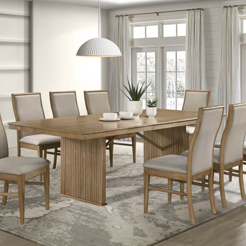 193611-S9 Adina 9-piece Extension Dining Set Distressed Light Brown