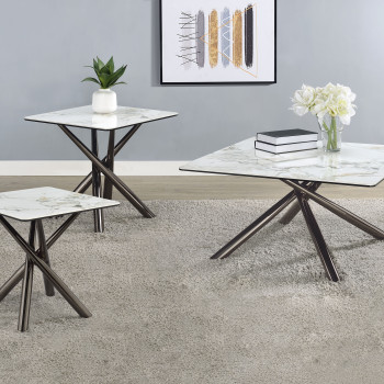 708138-S3 Carvell 3-piece Square Coffee and End Table Set Mirage White