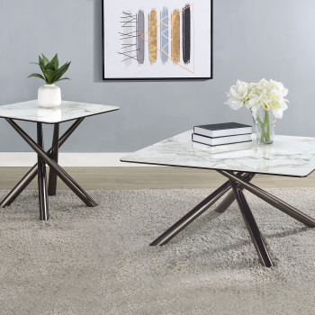 708138-S2 Carvell 2-piece Square Coffee and End Table Set Mirage White