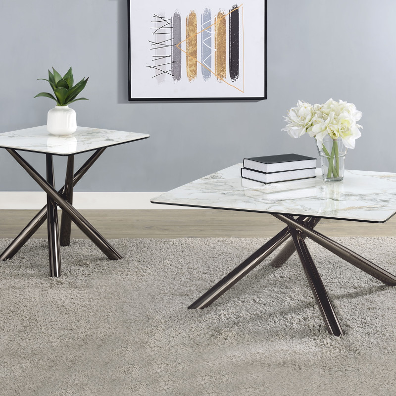 708138-S2 Carvell 2-piece Square Coffee and End Table Set Mirage White
