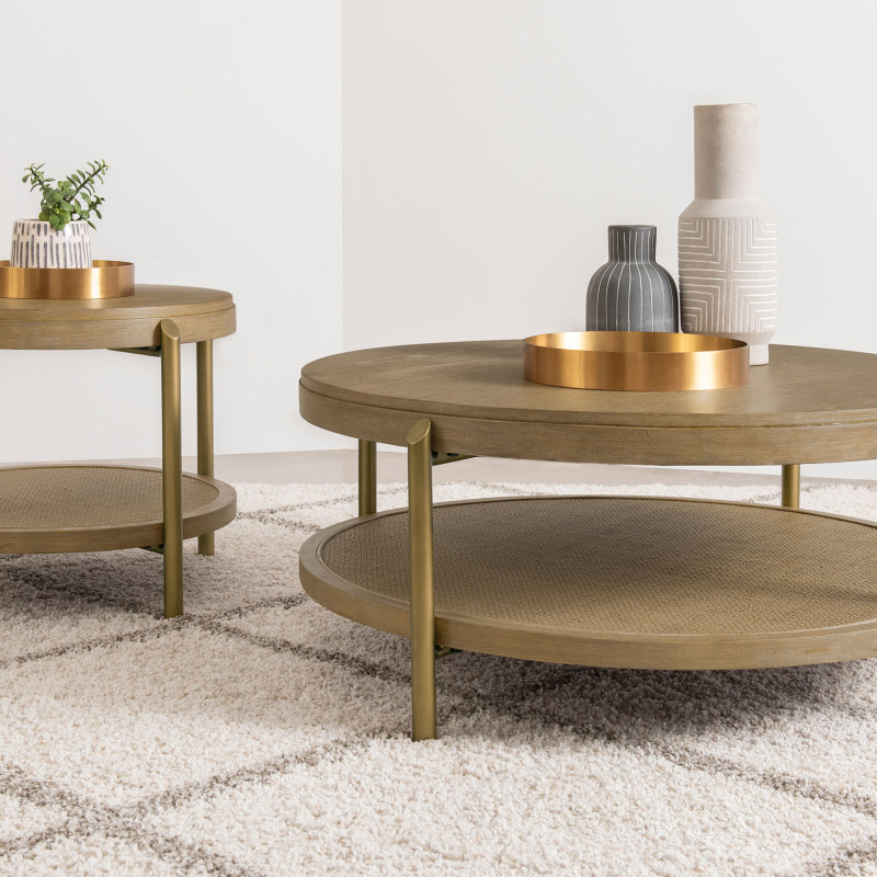 706188-S2 Arini 2-piece Round Coffee and End Table Set Sand Wash