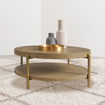 706188 Arini Round Coffee Table With Storage Shelf Sand Wash