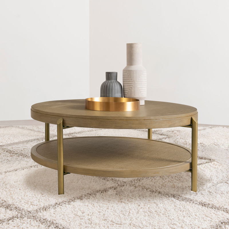 706188 Arini Round Coffee Table With Storage Shelf Sand Wash